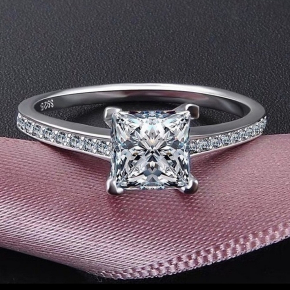 SALE! Sterling Silver Princess Cut CZ 3.5 Carat Ring - Picture 1 of 5